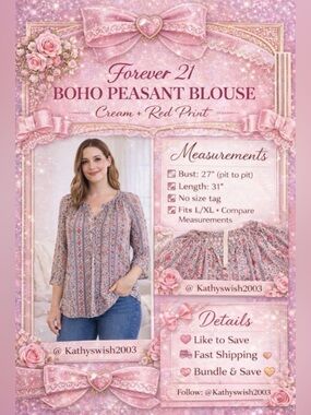 Forever 21 Boho Printed Peasant Blouse in Cream and Red